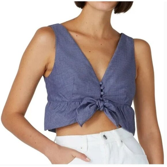 Thakoon Collective Chambray Ruffle Crop Top $190 size 2 - Picture 1 of 6